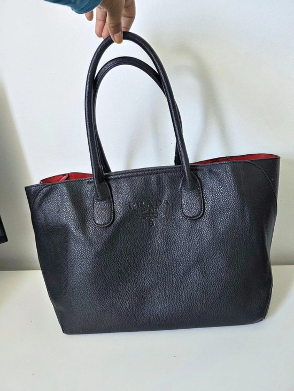 Prada Leather Tote in Black & Red